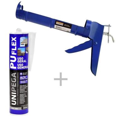 Imagem de Kit Aplicador de silicone + Veda Calha Selante PU Flex Uso Geral Cinza 280ml - Unipega
