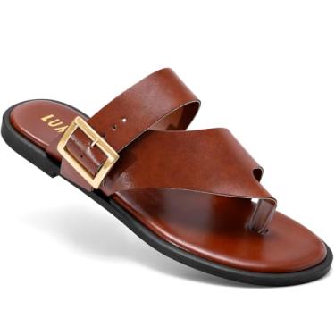 Imagem de Sandália Rasteira Feminina Lumiss Chinelo Confortável Fivela Bico Redondo caramelo35