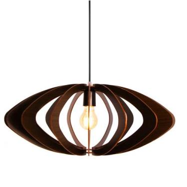 Imagem de Luminária Pendente Grande Redondo Aletado Madeira Rustico - MADEINSP, 