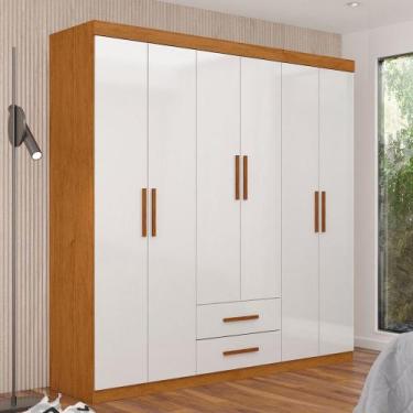 Imagem de Guarda-Roupa Solteiro Aurora 6 Portas 2 Gavetas Cinamomo/Branco - Cari