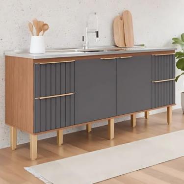 Imagem de Gabinete de Cozinha Ripado 194cm Grande Madeira 100% Mdf (Freijo/Titanium)