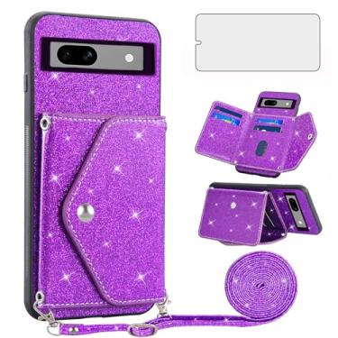 Imagem de Asuwish Capa de celular para Google Pixel 7A 5G 2023 capa carteira com protetor de tela de vidro temperado e alça transversal cordão Bling Glitter suporte para cartão de crédito suporte acessórios