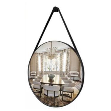 Imagem de Espelho Adnet 80CM Moldura Couro Led Jateado Touch Luz Branca OU Amare