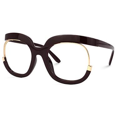 Imagem de Voogueme Armação quadrada de óculos grande com lente transparente para mulheres Fredia OX739865, Vinho tinto, Large