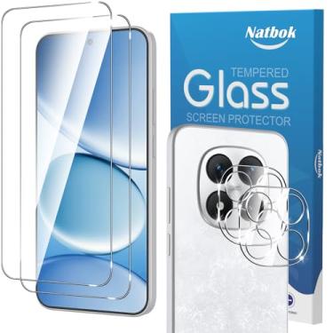 Imagem de Natbok Pacote com 2 + 2 protetores de tela para Xiaomi Redmi Note 15 Pro 5G com protetor de lente de câmera, película de vidro temperado 9H, HD transparente resistente a arranhões, sem bolhas para
