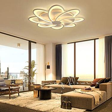 Imagem de Luminária de teto LED regulável, moderna, para sala de estar, com controle remoto, luz de quarto de design criativo, 80 cm, 60 W, cúpula de metal acrílico branco, iluminação de teto LED para