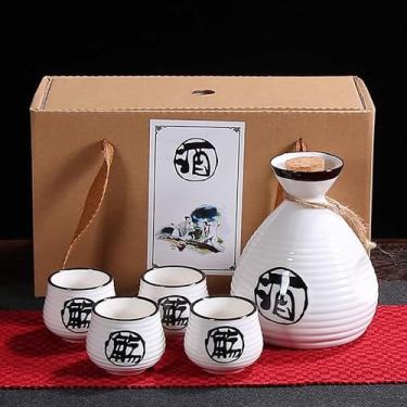 Imagem de TLTDSMY Conjunto de copos de saquê japonês, copos de cerâmica tradicionais, artesanais, conjunto de saquê japonês com 1 garrafa de saquê e 4 xícaras de saquê, 1 pote com 8 xícaras