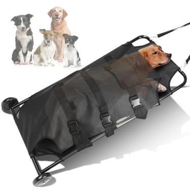 Imagem de Maca para cães de 113 kg para cães grandes com rodas silenciosas, maca dobrável portátil de 113 cm x 66 cm com malha de PVC impermeável, alças de segurança e estrutura de aço resistente para uso em