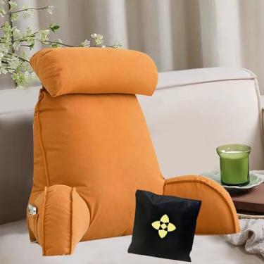 Imagem de Almofada de leitura com encosto de cabeça removível, almofada de abraços, almofada de suporte com apoios de braços, lombar, costas, descanso de cama, jogos, capa lavável, alça de transporte