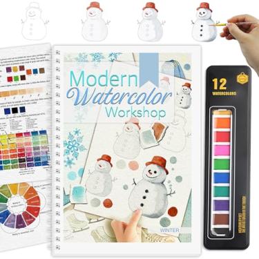 Imagem de Livro de exercícios em aquarela, livro de colorir com 12 padrões, livros de aquarela para iniciantes com 12 cores de tinta e pincel, conjunto de tinta de aquarela, estresse - presente para alívio de