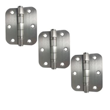 Imagem de Dobradiça 3,5x3 Aço Inox Escovado canto Redondo com Rolamento cartela 