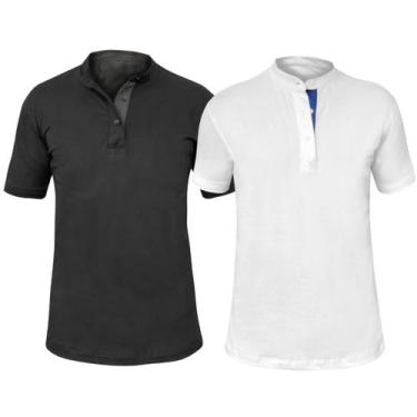 Imagem de Kit 2 Camisas Gola Padre Masculina Slim 100% Algodão Lisa - MT Clothin