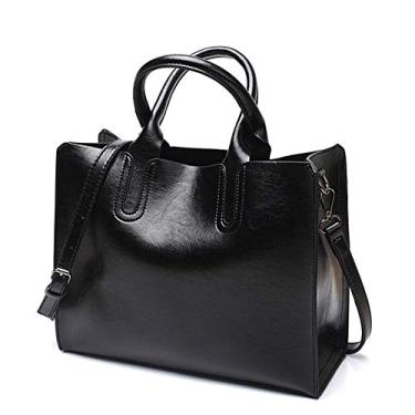 Imagem de Bigfanshu Bolsas de couro femininas 2020 bolsas casuais porta-malas ombro, Preto, 33*13*28cm