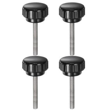 Imagem de 4 maçanetas serrilhadas M5 x 45 mm métrico 304 aço inoxidável rosca macho parafuso de polegar tipo 25 mm cabeça redonda de plástico rosqueado parafuso preto