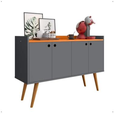 Imagem de Aparador Buffet Cantinho Café Sala Jantar Cozinha 4 Portas Puxador Concha Prateleira Interna (Dallas - Cinza/canela)