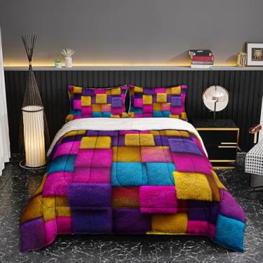 Imagem de lneffble Conjunto de edredom de lã de ovelha, quente e aconchegante, 3 peças, xadrez xadrez, King, 1 edredom King size felpudo e felpudo, com 2 fronhas