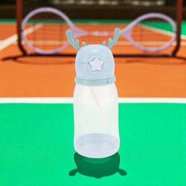 Imagem de 1 copo de canudo com alça de chifre de garrafa de água com adesivo 580 ml PP PC silicone azul celeste 22 x 9 x 8 cm