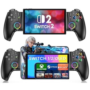 Imagem de Switch Controller Compatible With Nintendo Switch 2/Switch/OLED With Hall Joystick LED Light, Wireless One-Piece Handheld Mobile Phone Controller for iPhone Android Support Xbox Cloud, Steam Link