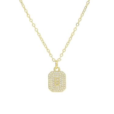 Imagem de 1 conjunto de cartão quadrado de letra A a Z banhado a prata com colar de diamantes para mulheres, colar para mulheres, joias finas, presente para mamãe, 48.5cm, Cobre, Sem Pedra Preciosa