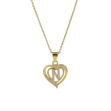 Imagem de 1 colar feminino banhado a prata com coração vazado com letras A-Z, colar para mulheres, joia fina, presente para mamãe, 45cm, Cobre, Sem Pedra Preciosa