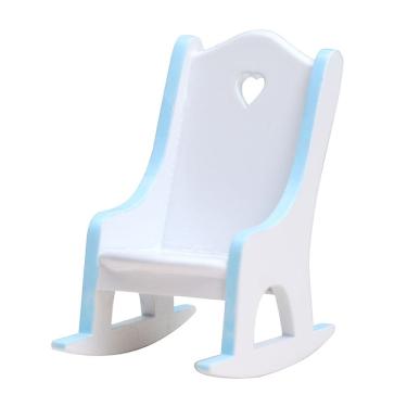 Imagem de Cadeira de balanço em miniatura Dollhouse Blue Trim Wooden Baby