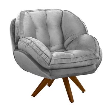 Imagem de Poltrona Giratória Luisiana Veludo Base De Madeira Cinza
