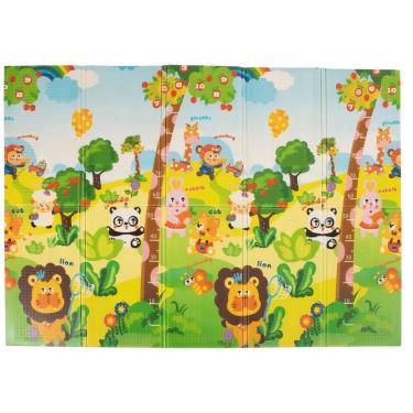 Imagem de Tapete Tatame Bebê Infantil Dupla Face Emborrachado Dobrável Impermeável Portátil 180x120cmx8mm - Selva / Trem