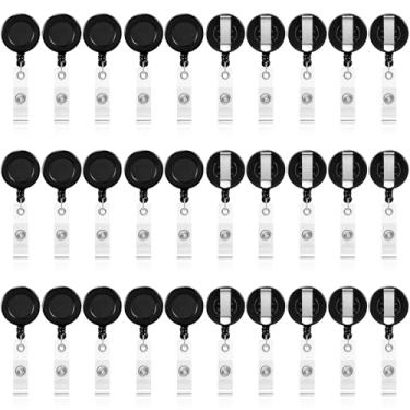 Imagem de Zonon 30 clipes retráteis de carretel de crachá de identificação com clipe de cinto de metal para pendurar cartões chaveiros, porta-crachás para enfermeiras, professores, estudantes (preto)