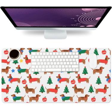 Imagem de Tapete grande de mesa de Natal de couro PU para árvore de Natal, tapete de mouse à prova d'água para jogos, teclado antiderrapante para cães, mouse pad para escritório e casa