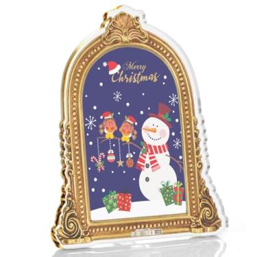 Imagem de Placa de decoração de mesa de Natal de boneco de neve - linda placa de acrílico de inverno feliz natal para mesa prateleira cornija decoração de casa