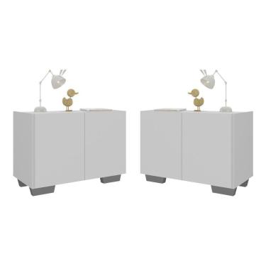 Imagem de Kit 2 Mesas De Cabeceira 2 Portas E Pés Mp4139 Branco cinza Branco cinza