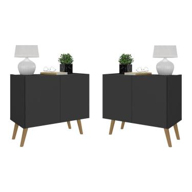 Imagem de Kit 2 Mesas De Cabeceira Retrô 2 Portas Mp4138 Preto natural
