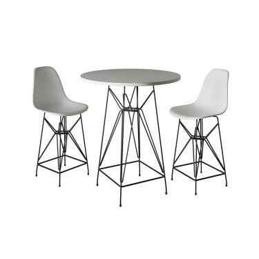 Imagem de Jogo Mesa Bistrô Eames Branca 60Cm 2 Banquetas Branca Base Ferro Preto - Cor: Branco