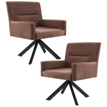 Imagem de Kit 2 Poltronas Decorativas Giratórias Base Eiffel Preto Angel Veludo C-276 Ferrugem - Domi