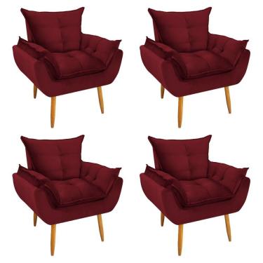 Imagem de Kit 4 Poltronas Decorativa Opala Veludo Vermelho
