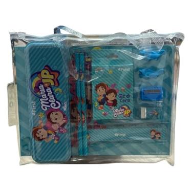 Imagem de Kit Escolar, Conjunto com Estojo, Lápis, Régua, Apontador, Borracha, Tema Infantil, Turquesa