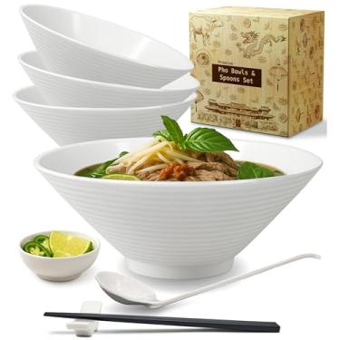 Imagem de Pho Bowl grande 1,6 g conjunto de tigelas GG com colher Pho Chopstick Stand Sauce Dish tigela de macarrão branco tigelas de sopa grandes para Pho Asiático durável APEX S.K. conjunto de tigelas e