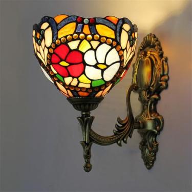 Imagem de Luminária de parede retrô americana LED de luxo europeia para sala de estar, quarto, escritório, casa de campo, hotel, restaurante, café, bar, corredor, com vidro colorido (Estilo 15)
