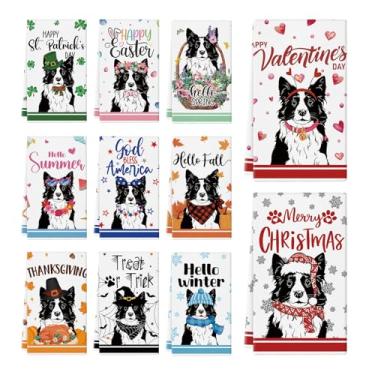 Imagem de Ciazoxa 11 peças de toalhas de cozinha Border Collie 35,5 x 53,3 cm, toalha de prato para cachorro, pano de prato de cozinha, toalhas de mão fofas para banheiro, decoração de casa, Natal, dia das mães