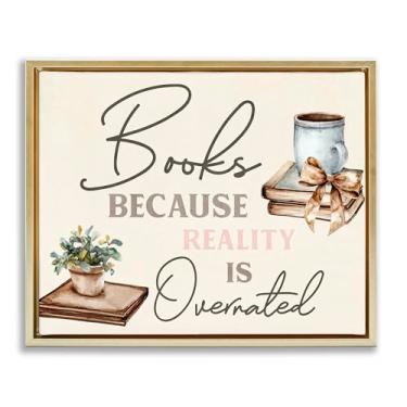 Imagem de Stupell Industries Books Because Reality Overrated Brown Floater Canvas Wall Art, design por Kim Allen, 25 x 31