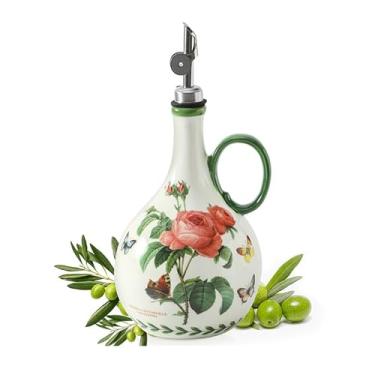 Imagem de Howise Frasco dispensador de azeite de oliva de cerâmica Pinkrose de 822 g para cozinha, 1 dispensador de óleo com dosadores de aço inoxidável, adequado para armazenamento de vinagre, molho de soja