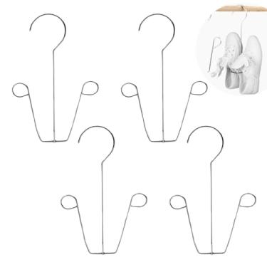 Imagem de 4 peças de gancho para exibição de sapatos, suporte de secagem, cabide de aço inoxidável com design de gancho duplo para desumidificar sapatos de couro pendurados
