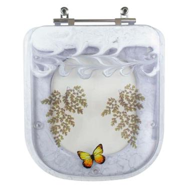 Imagem de Tampa De Vaso Poliéster Decorada Borboleta Gap Branco Para Louça Roca