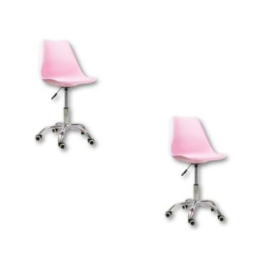 Imagem de Kit 2 Cadeiras Saarinen Office Base Cromada Com Rodizio Giratória - Rosa