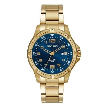 Imagem de Relógio Masculino Aço Dourado Azul Seculus Grande