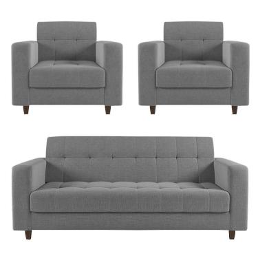 Imagem de Sofá 2 Lugares E 2 Poltronas Pé Madeira Arezo Linho D01 - D`rossi Cor A26 Grafite