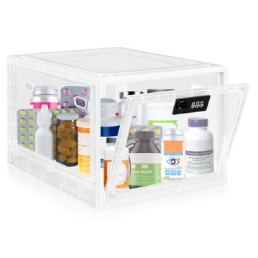 Imagem de Caixa de bloqueio de medicamentos para medicamentos seguros, caixa organizadora com trava de material premium com código de combinação para geladeira, alimentos, lanches, telefone, tablet, cadeia
