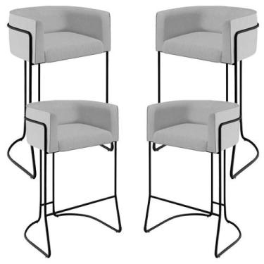 Imagem de Kit 04 Banquetas Fixa Preto Linho Cinza D-315 - LYAM DECOR