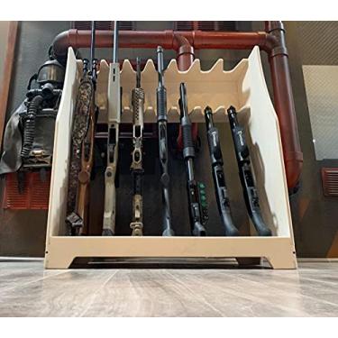 Imagem de Factory Crafts | Suporte de armazenamento para expositor de rifle | Rack de armazenamento de arma de 7 compartimentos independente | Feito nos EUA | Madeira
