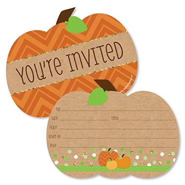 Imagem de Big Dot of Happiness Emblema de abóbora – Convites de preenchimento – Cartões de convites para festas de outono, Halloween ou Ação de Graças com envelopes – Conjunto de 12